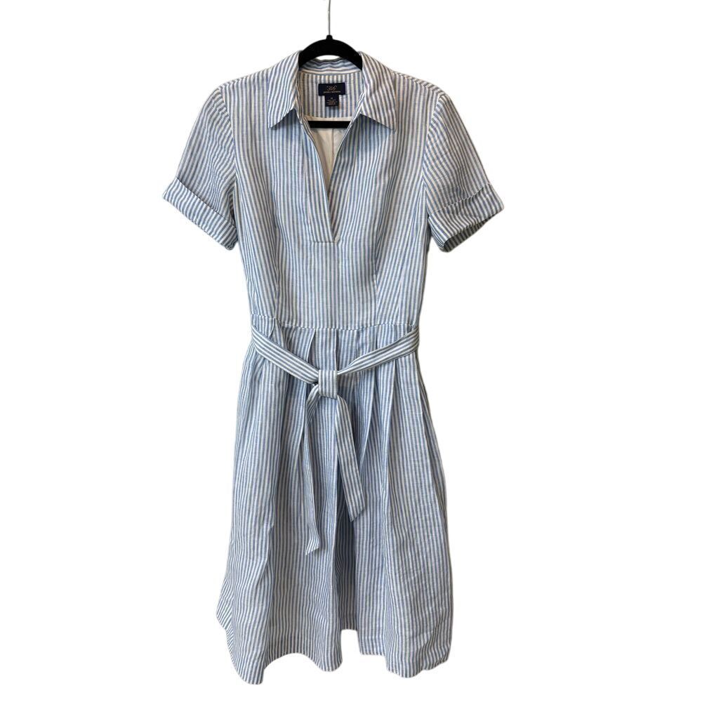 Brooks Brothers 346 Striped Shirt Dress‎ Cotton Belted Summer midi Blue White 10